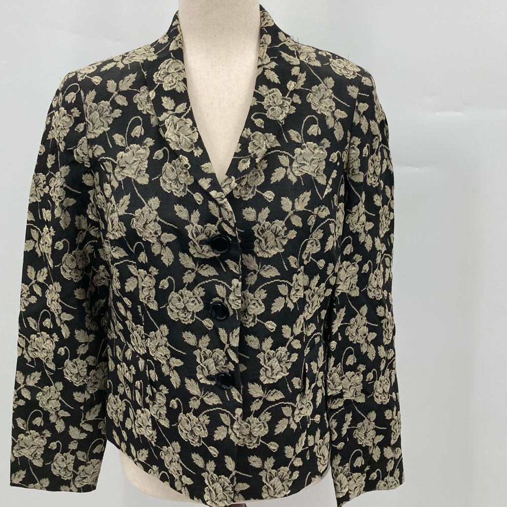 Jones New York Women’s Petite Collection Black Floral Embroidered Blazer Jacket